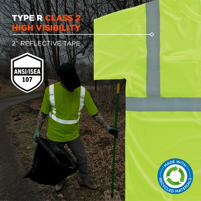GloWear 8289-ECO High Visibility Short Sleeve T-Shirt, ANSI Type R Class 2, Lime, XS, (21531)