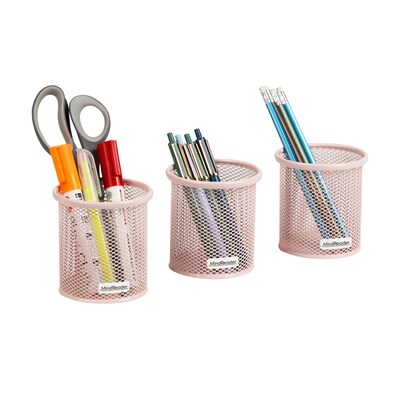 Mind Reader 3-Compartment Metal Pen Holder, Pink (CLIPMESH3-PNK)