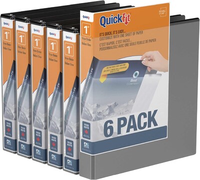 Davis Group QuickFit 1 3-Ring Standard Binders, Black, 6/Pack (88011-06)