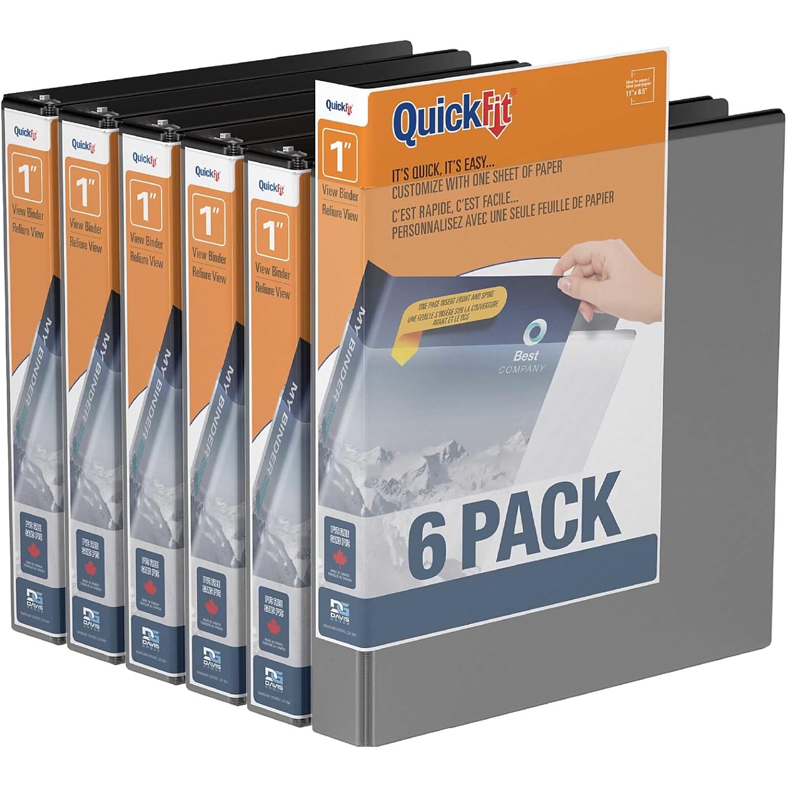 Davis Group QuickFit 1 3-Ring Standard Binders, Black, 6/Pack (88011-06)