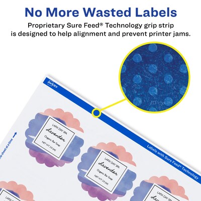 Avery Laser/Inkjet Decorative Edge Waterproof Multipurpose Labels, 2.5"  x 2.5", White, 225/Pack (94516)
