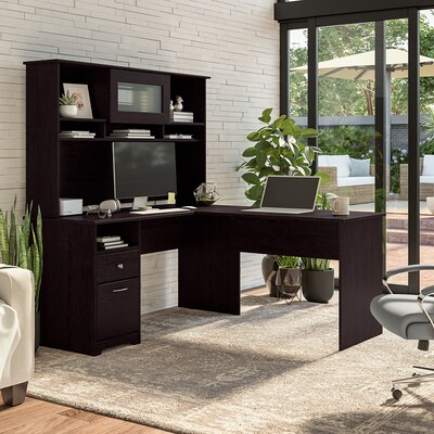 Bush Furniture Cabot 60W L Shaped Computer Desk with Hutch and Drawers, Espresso Oak (CAB046EPO)