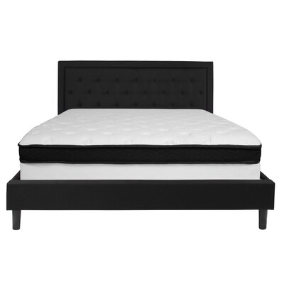 Flash Furniture Roxbury Tufted Upholstered Platform Bed in Black Fabric with Memory Foam Mattress, King (SLBMF24)