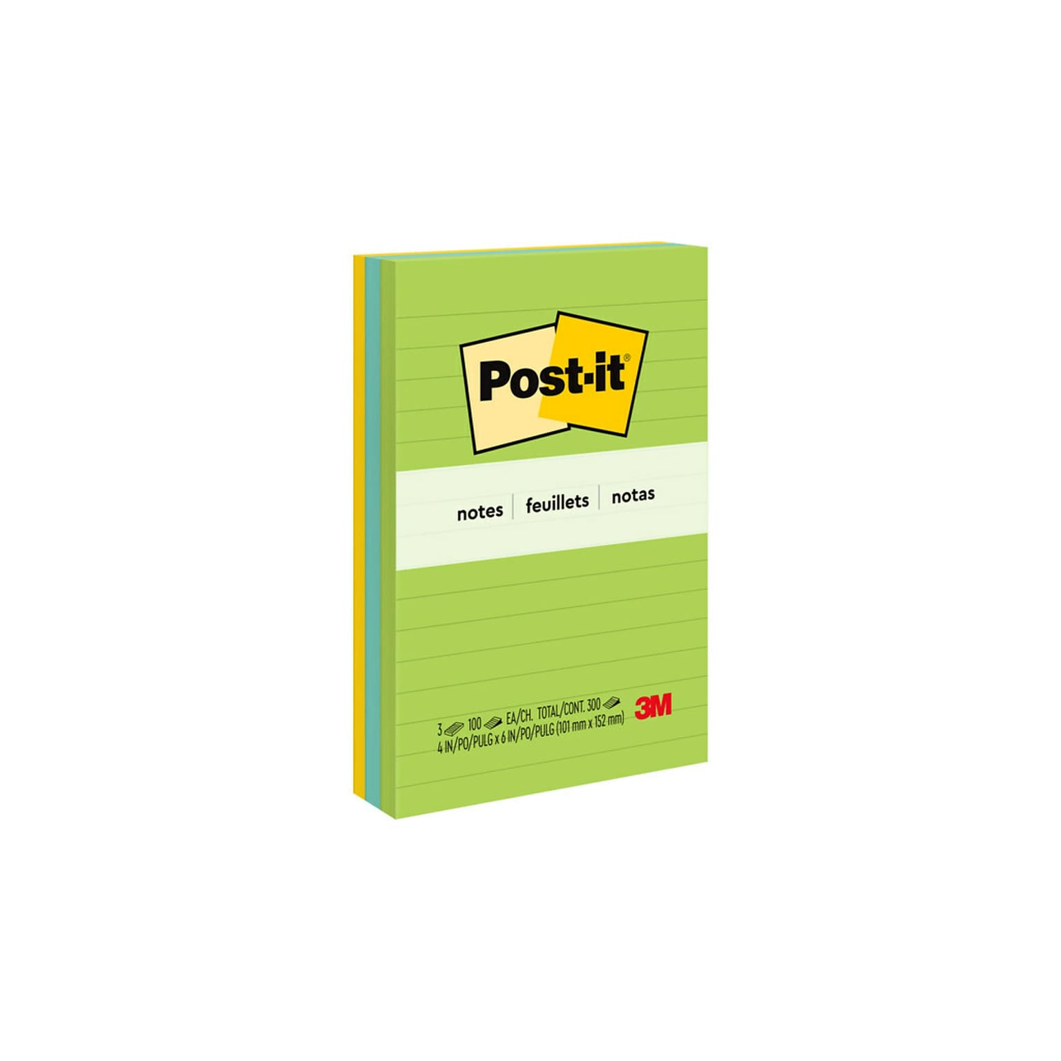 Post-it Notes, 4 x 6, Floral Fantasy Collection, Lined, 100 Sheet/Pad, 3 Pads/Pack (6603AU)