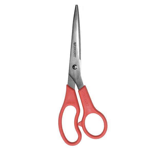 Westcott All Purpose Value 8 Stainless Steel Standard Scissors, Pointed Tip, Red (40618)