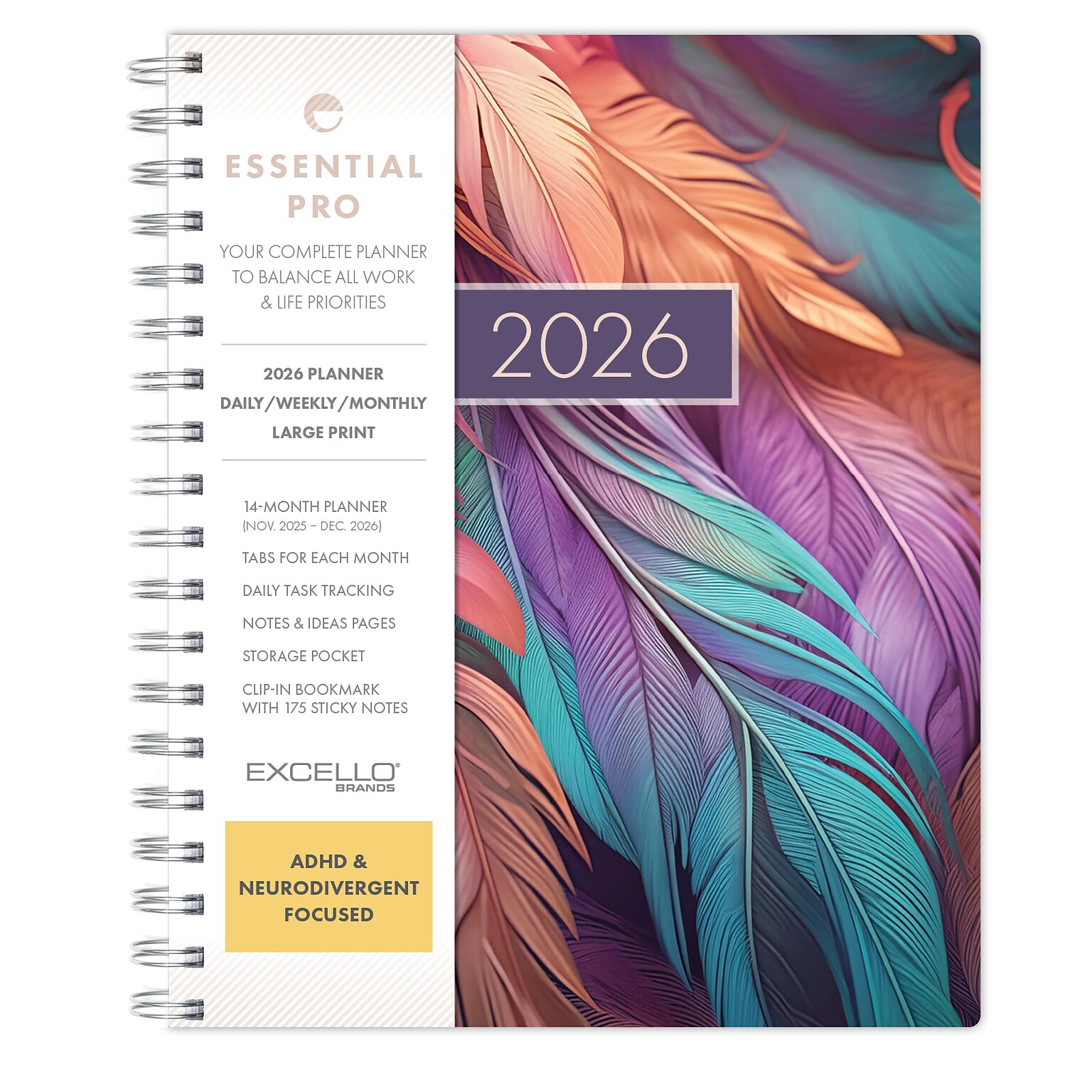 2026 Global Printed Products Essential Pro 7 x 9 Weekly & Monthly Planner, Paperboard Cover, Pastel Peacock (ESPRO-CY26-79-61)