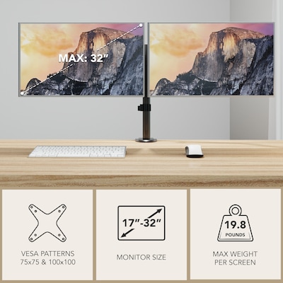 Mount-It! Adjustable Dual Monitor Arm Mount, Up To 32" Monitor, Black (MI-2752)