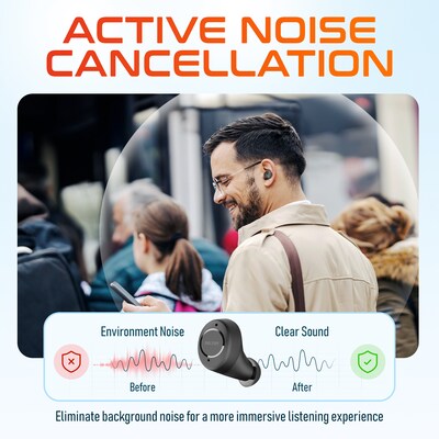 Delton T150 Wireless Active Noise-Canceling Bluetooth Stereo Earbuds with Auto-Pairing USB Dongle, Black (DBHT150)