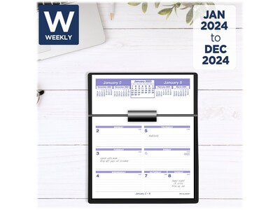 2024 AT-A-GLANCE Flip-A-Week 5.5" x 7" Weekly Desk Calendar and Base, White/Purple (SW700X-00-24)