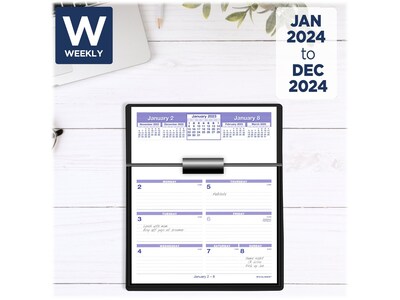 2024 AT-A-GLANCE Flip-A-Week 5.5 x 7 Weekly Desk Calendar and Base, White/Purple (SW700X-00-24)