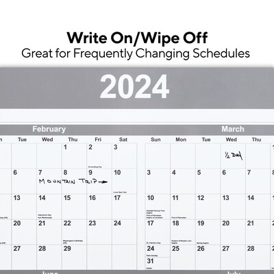 2025 Staples 48" x 32" Dry Erase Wall Calendar, Gray/White (ST58450-25)