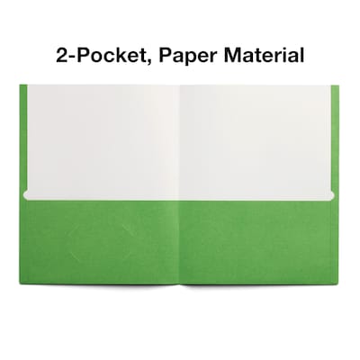 Staples Smooth 2-Pocket Paper Folder, Green, 25/Box (50753/27533-CC)