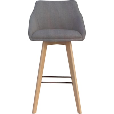 Lorell Mid-Century Modern Fabric Full Back Bar Stool, Gray, 2/Carton (LLR68561)
