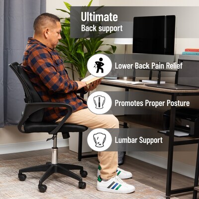 Mind Reader Memory Foam Ergonomic Lower Back Cushion Office Chair Support, Black (VERTBACK-BLK)