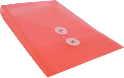 JAM Paper Premium Plastic Filing Envelope with Button & String Closure, 6 1/4 x 9 1/4, Red, 3/Pack (472B1REX3)