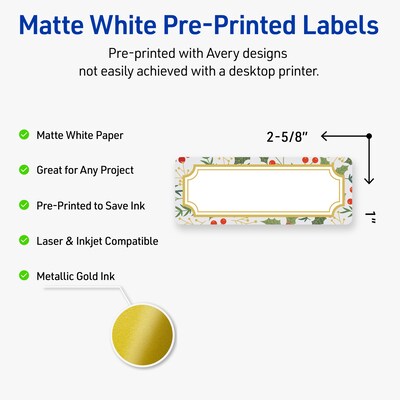 Avery Rectangle Multipurpose Labels, 1 x 2-5/8, White, 160/Pack (19479370461)