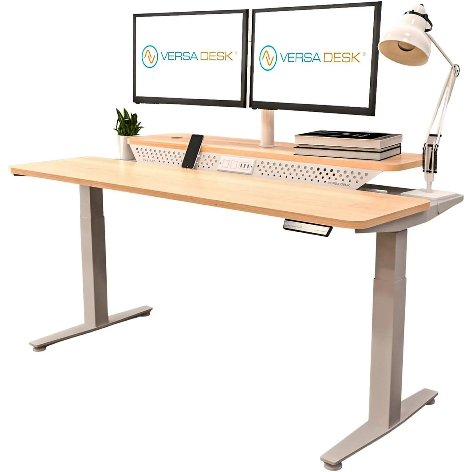VersaDesk PowerLift Split-Level 60W Electric Rectangular Adjustable Standing Desk, Maple/White (PL2SD6030-WM)