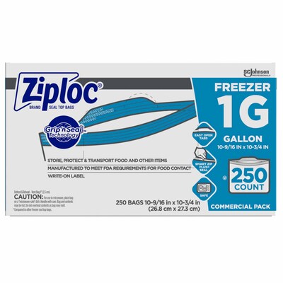 thumbnail image 2 of Ziploc 682258 Double-Zipper Freezer Bags, 1gal, 2.7mil, Clear W/Label Panel, 250/Carton 2 of 13