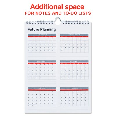 2026 Staples 8" x 11" Monthly Wall Calendar, White/Red/Gray (ST53922-26)