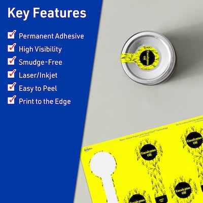 Avery Lollipop Laser/Inkjet Multipurpose Labels, 1.5 x 4, Neon Yellow (320/Box)