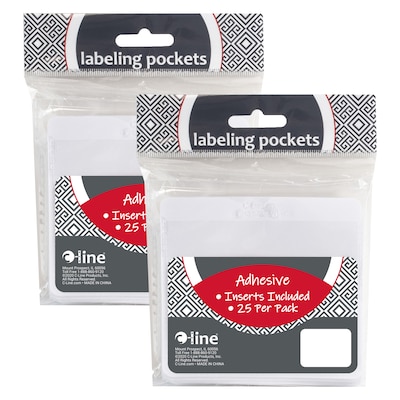 C-Line® Self-Adhesive Clear Labeling Pockets with Inserts, 3.75 x 3, 25 Per Pack, 2 Packs (CLI70443-2)