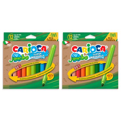 CARIOCA Jumbo Eco Washable Kids Marker, Maxi Tip, Assorted Colors, 12/Pack, 2/Bundle (CRA43461-2)