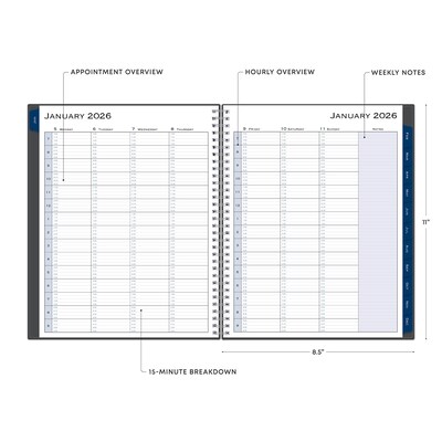 2026 Blue Sky Passages 8.5" x 11" Calendar Year Weekly & Monthly Planner, Plastic Cover, Gray (100009-26)