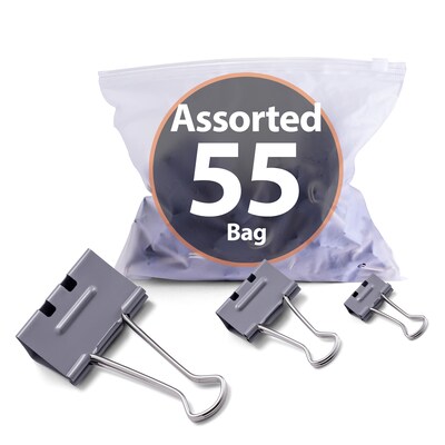 Officemate EZ Assorted Binder Clips, Gray, 55 Clips/Pack (99260)