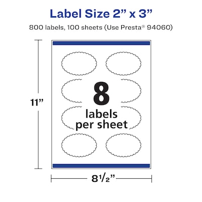Avery Laser/Inkjet Decorative Edge Waterproof Multipurpose Labels, 3"  x 2", White, 800/Box (94060)