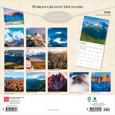 2026 BrownTrout Worlds Greatest Mountains 12 x 12 Monthly Wall Calendar (9798330704729)