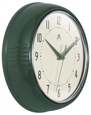 Infinity Instruments Round Retro Hunter Green Wall Clock, Aluminum, 9.5 (10940HG)