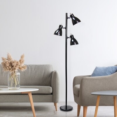 Simple Designs 64" Metal 3-Light Tree Floor Lamp, Black (LF2007-BLK)
