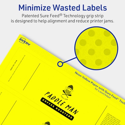 Avery Rectangle Laser/Inkjet Multipurpose Labels, 2.25" x 7.75", Neon Yellow (40/Pack)