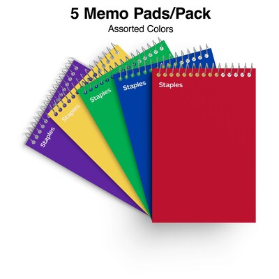 Staples Memo Pads, 4" x 6", College Ruled, Assorted Colors, 50 Sheets/Pad, 5 Pads/Pack (TR11494)