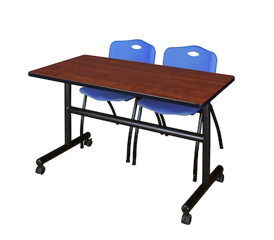 Regency Kobe 48 Flip Top Mobile Training Table- Cherry & 2 M Stack Chairs- Blue