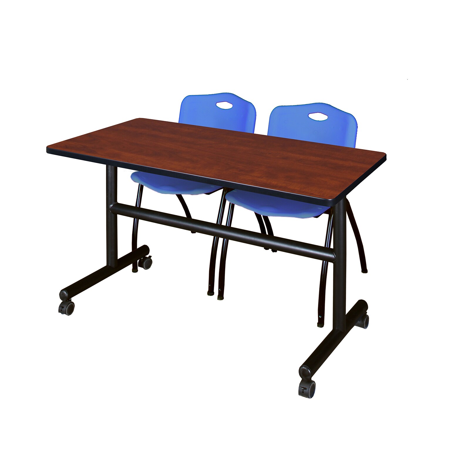 Regency Kobe 48 Flip Top Mobile Cherry Training Table & 2 M Stack Chairs, Blue (MKFT4824CH47BE)