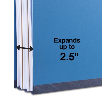 Quill Brand® 2/5-Cut Tab Pressboard Classification File Folders, 2-Partitions, 6-Fasteners, Letter, Blue, 15/Box (738026)