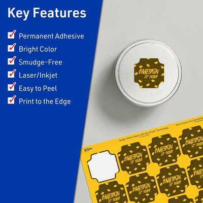 Avery Square Scalloped Laser/Inkjet Multipurpose Labels, 1-5/8 x 1-5/8, Bright Yellow (1600/Box)