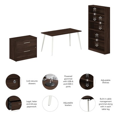 Bush Business Furniture Vista 60"W Desk with Lateral File Cabinet and Bookcase, Black Walnut (VST012BWSU)