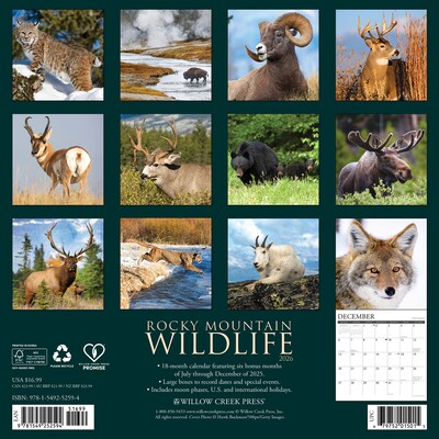 2026 Willow Creek Rocky Mountain Wildlife 12 x 12 Monthly Wall Calendar (52594)