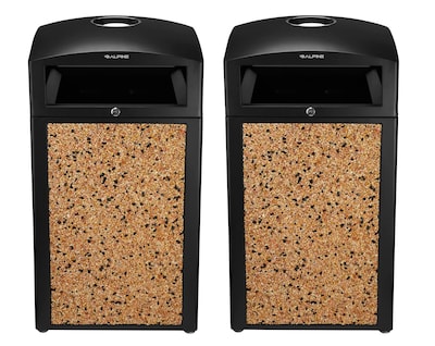 Alpine Industries Steel Outdoor Trash Can with Covered Top and Open Sides, 40 Gallon, Black/Stone, 2/Pack (ALP472-40-STO-2PK)