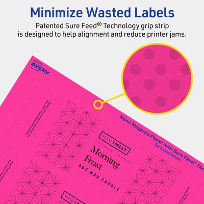 Avery Laser/Inkjet Rectangle Multipurpose Labels, 2" x 7", Neon Magenta, 160/Pack (94243)