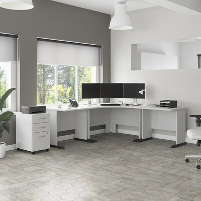 Bush Business Furniture Studio A 83W Large Corner Desk with 3 Drawer Mobile File Cabinet, White (ST