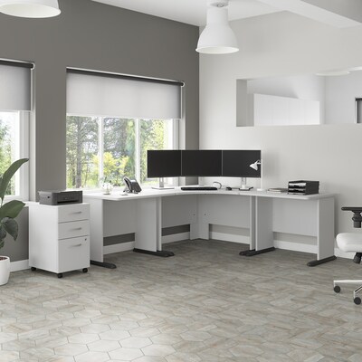 Bush Business Furniture Studio A 83"W Large Corner Desk with 3 Drawer Mobile File Cabinet, White (STA003WHSU)