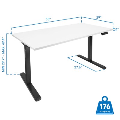 Mount-It! 55"W Electric Adjustable Standing Desk, White/Black (MI-18064)