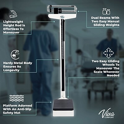 Viva Comfort ME904 Mechanical Physician Weight & Height Scale, White, 440 lbs. Capacity (ADIME904-02-MK)