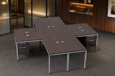 Boss Office Products Simple System 66W L-Shaped Desk with Pedestal, Driftwood, 4/Set (SGSD019-102)