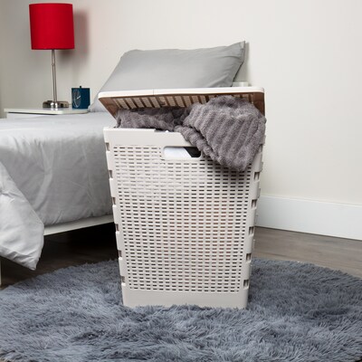 Mind Reader Foldable Plastic Laundry Hamper with Lid, Ivory (FOLHAMP61-IVO)
