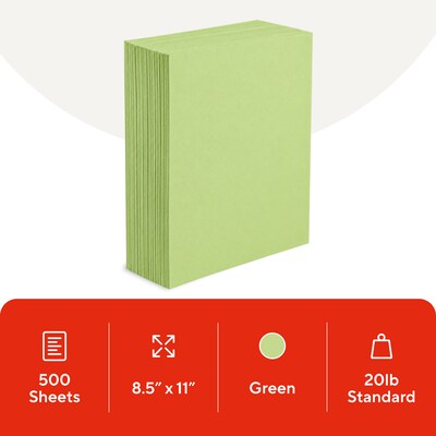 Staples Brights Multipurpose Colored Paper, 20 lbs., 8.5 x 11, Lime, 500/Ream (25206)