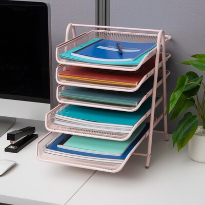 Mind Reader 5-Tier Stackable Paper Desk Tray Organizer, Metal, Pink (5TPAPER-PNK)